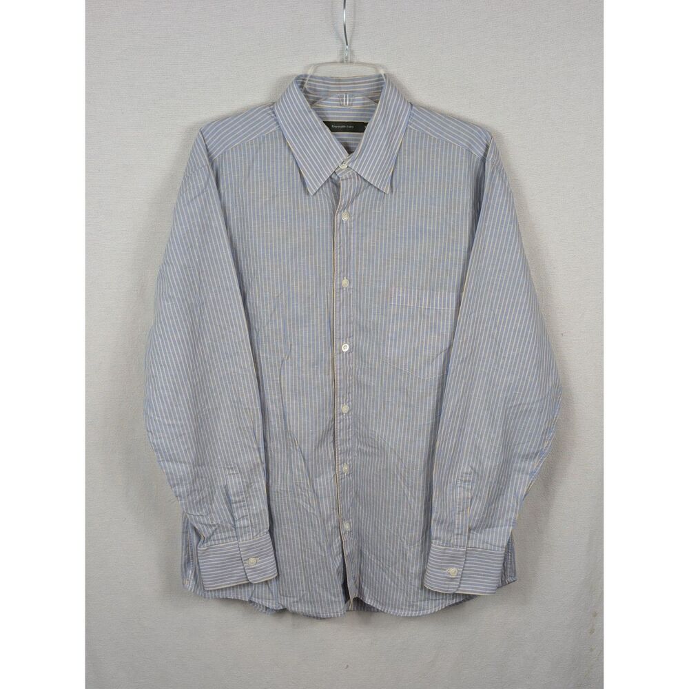 Ermenegildo Zegna Striped Button Up Shirt Cotton/Linen Blue/Yellow Men's Size XL